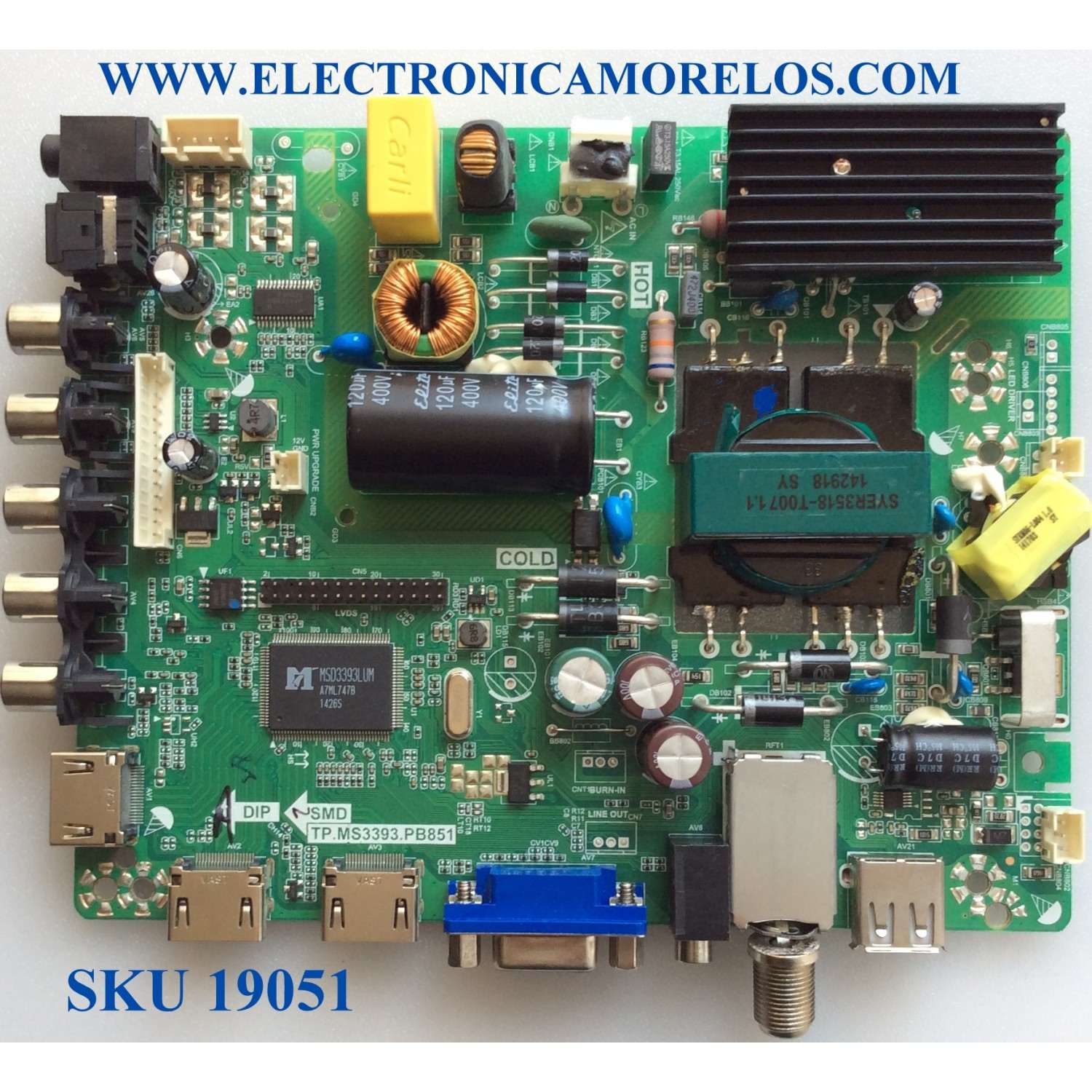 MAIN / FUENTE / (COMBO) / ELEMENT ELEFT407 / TP.MS3393.PB851 / F50TPMS3393PB851007 / E254667 / PANEL D400D3-GG54-COX / MODELO ELEFT407 G1400